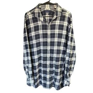Proper Cloth Men's Canclini Slate Large Plaid Beacon Flannel Shirt Blue 2XL XXL